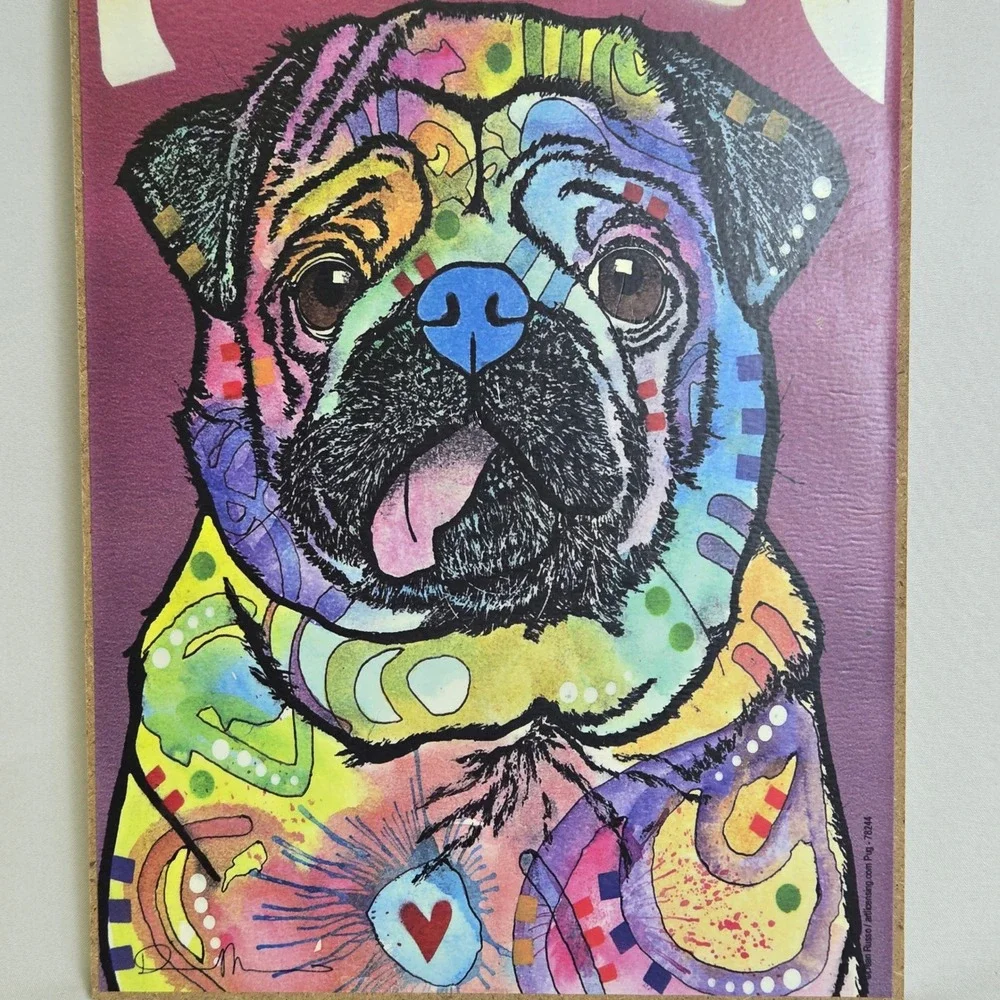 Dean Russo Pug Luv Dog Art Hanging Wall Decor Wooden Sign 10.5
